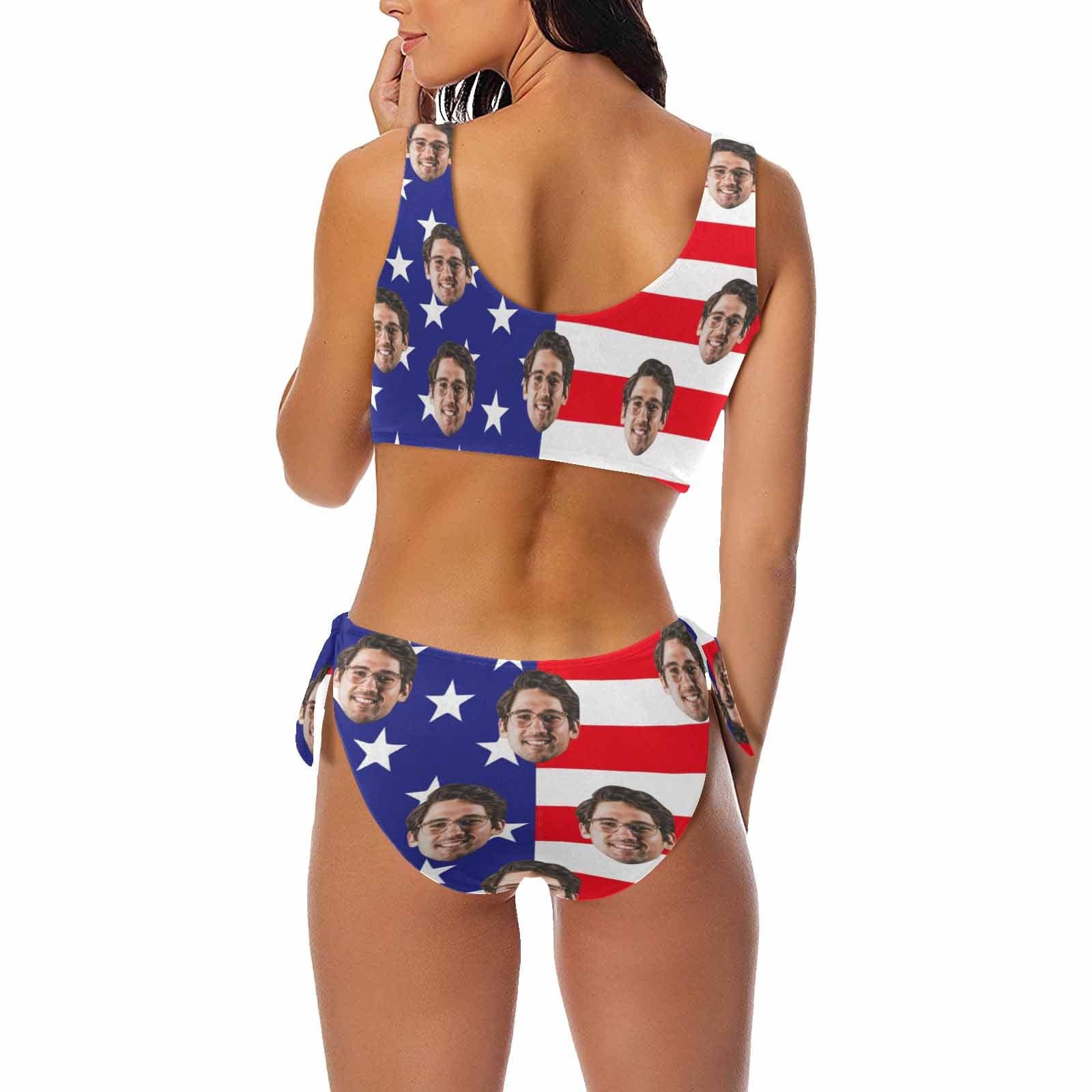 Custom Husband Face American Flag Swimsuit