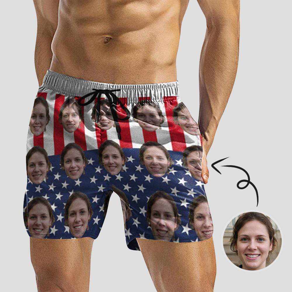 Custom Husband Face American Flag Swimsuit