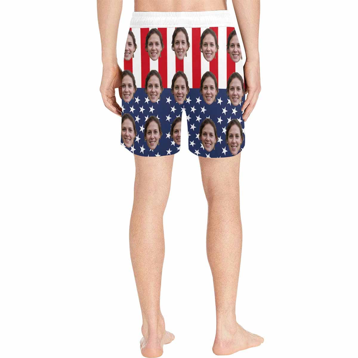 Custom Face American Flag Style Couple Matching Swimsuit