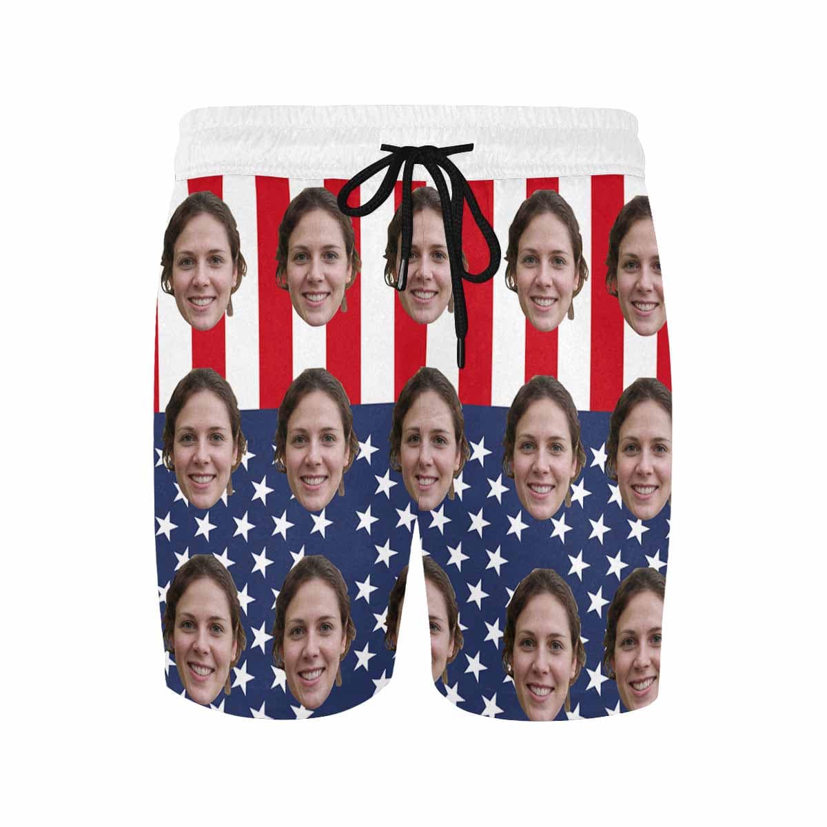 Custom Face American Flag Style Couple Matching Swimsuit