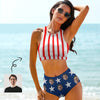 Custom Face American Flag Style Couple Matching Swimsuit