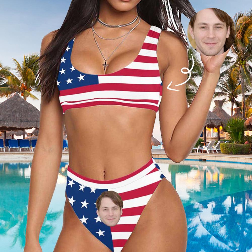 Custom Face Flag Couple Matching Swimsuit
