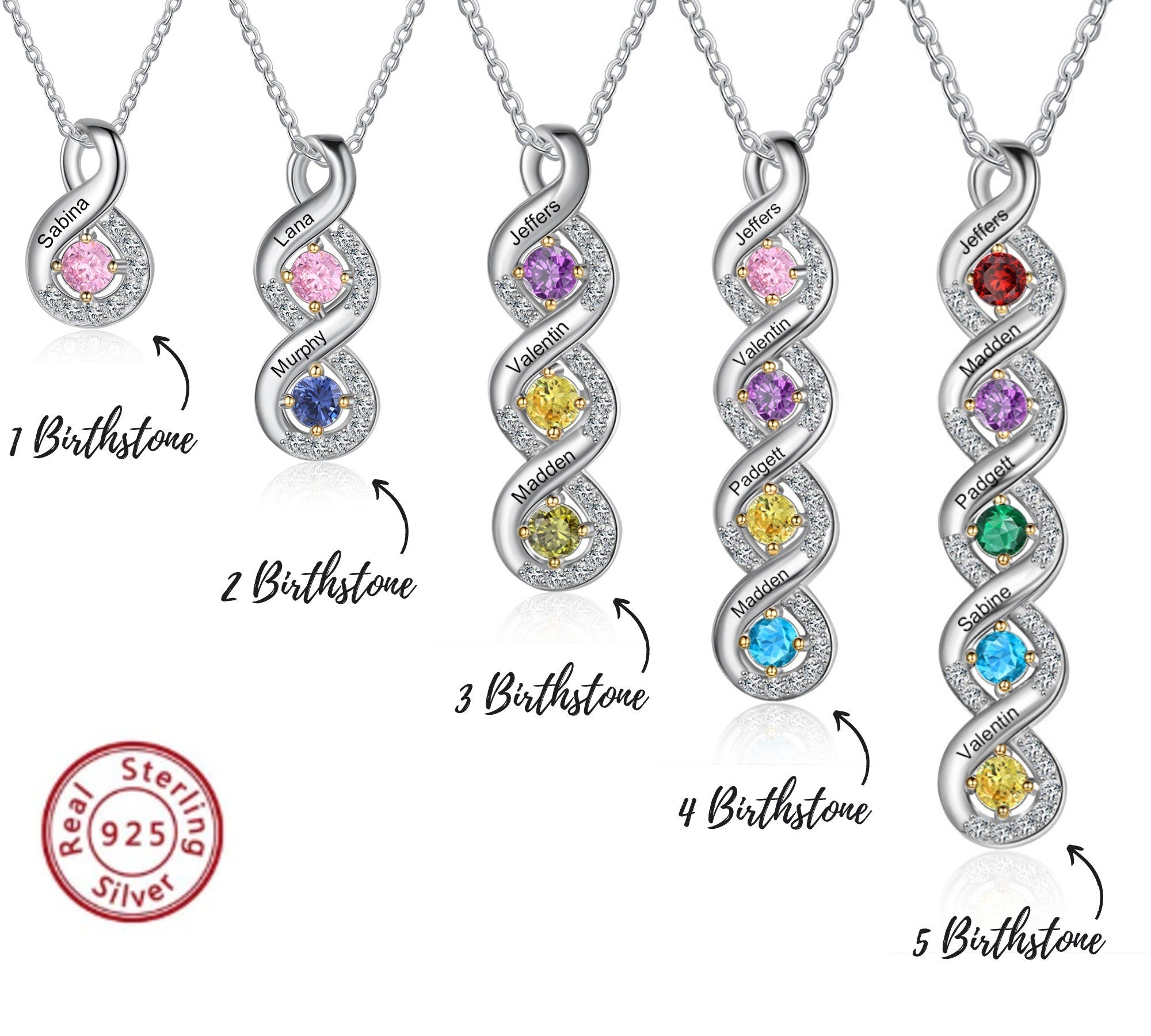 Custom Mothers Rings Necklace with Birthstones