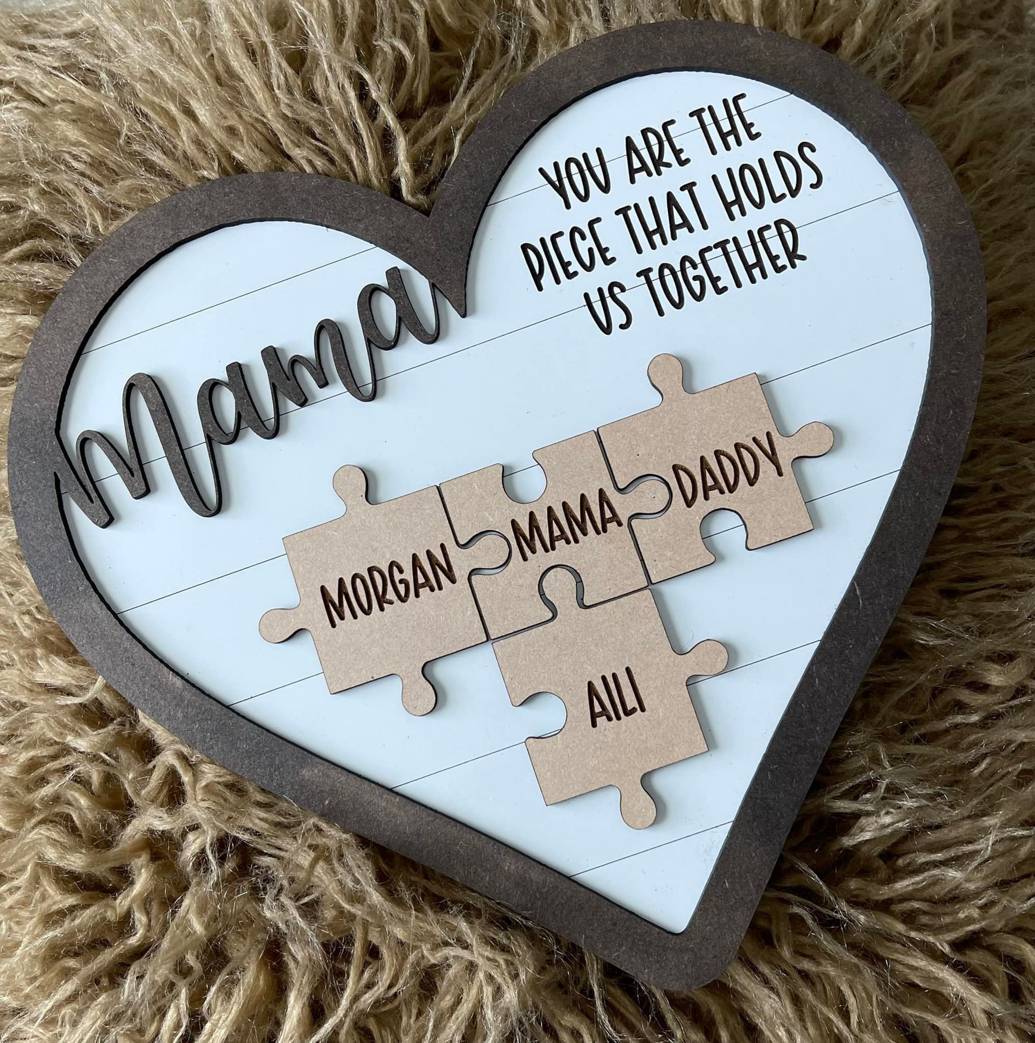 You Are The Piece That Holds Us Together Mom - Personalized Wooden Puzzle Sign