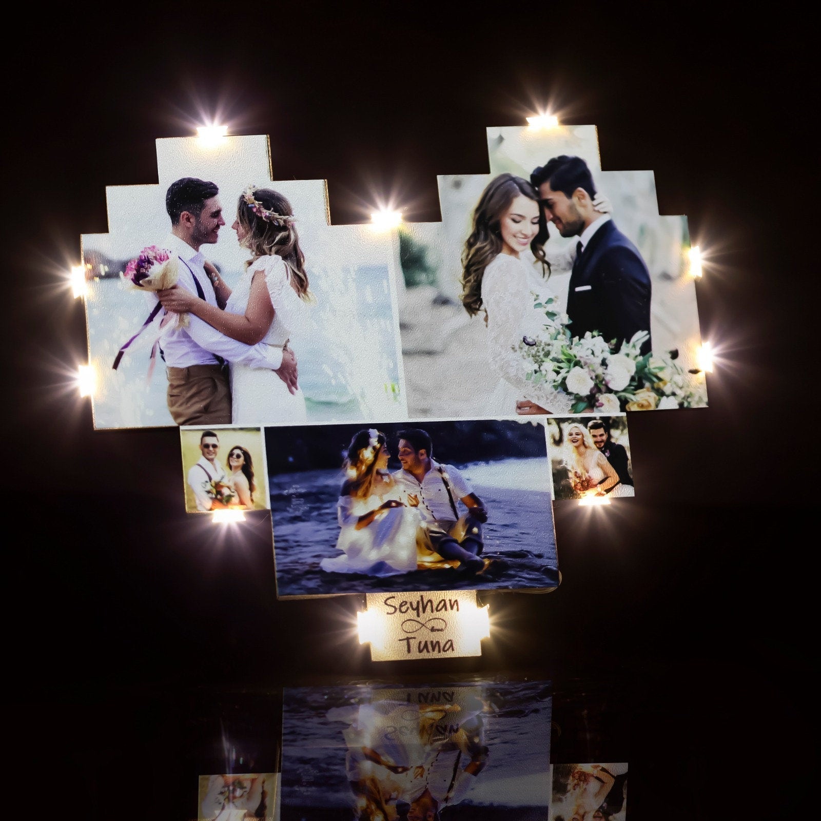 Custom Heart Shape Photo Collage Lamp with Photos