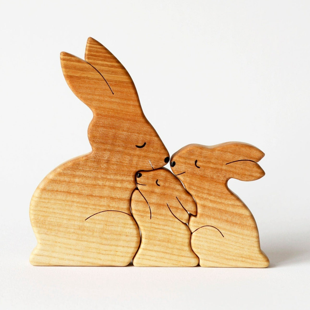 Wooden hare family puzzle