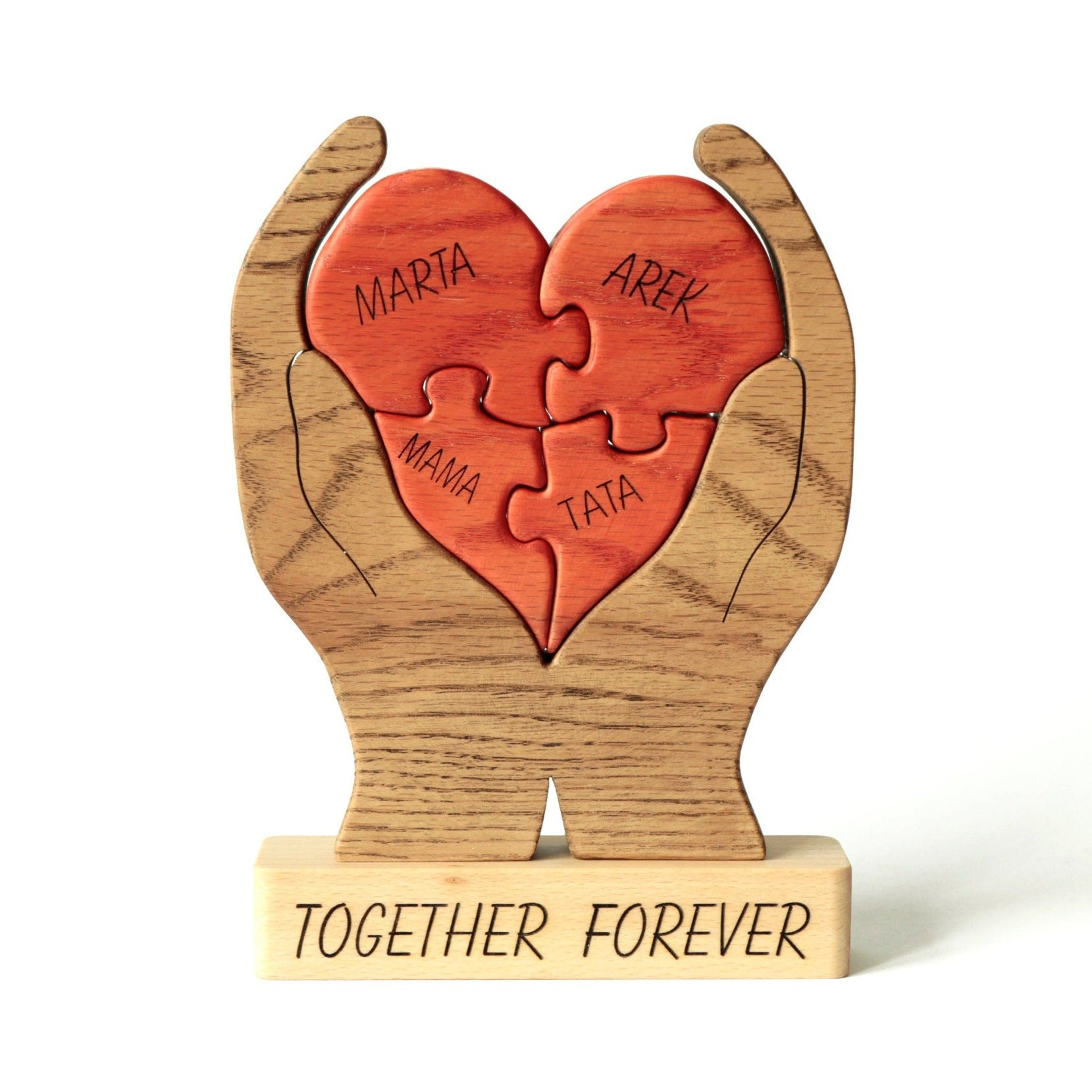 Wooden heart family puzzle