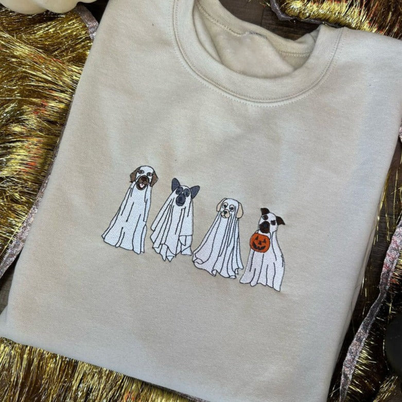 Ghost Dogs Cats Embroidered Tee Crewneck