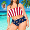 Custom Face Stripe Star Flag Ruffle Bikini