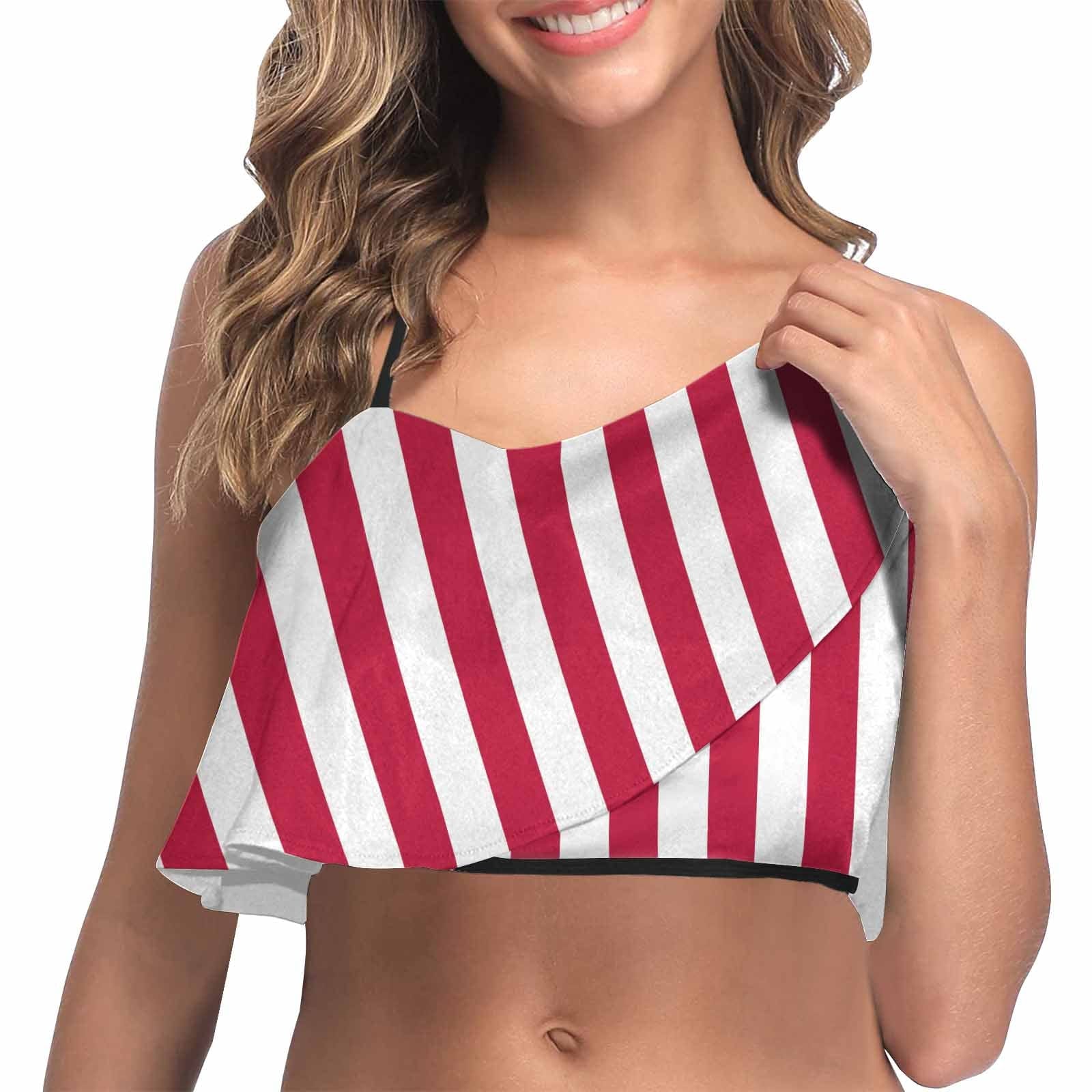 Custom Face Stripe Star Flag Ruffle Bikini