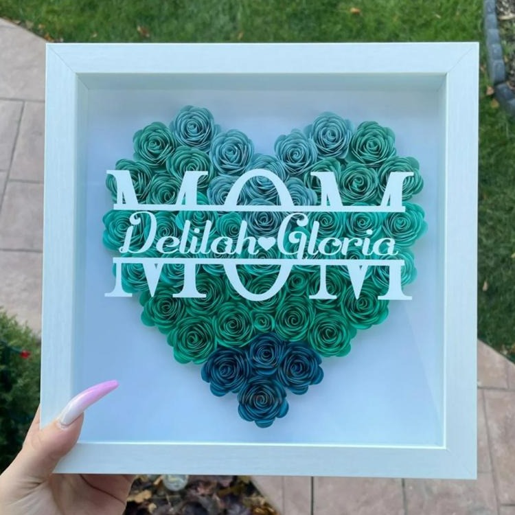 Mom Heart Shaped Monogram Flower Shadow Box