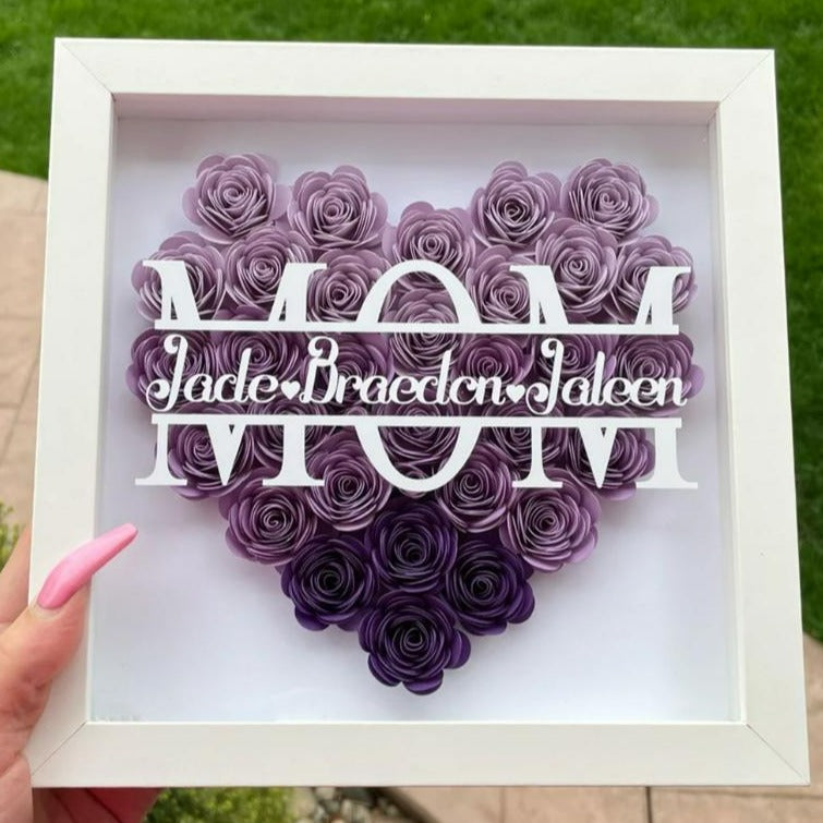 Mom Heart Shaped Monogram Flower Shadow Box